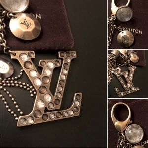 Louis Vuitton Bronze-Tone LV Logo Key Charm with Clear Crystals